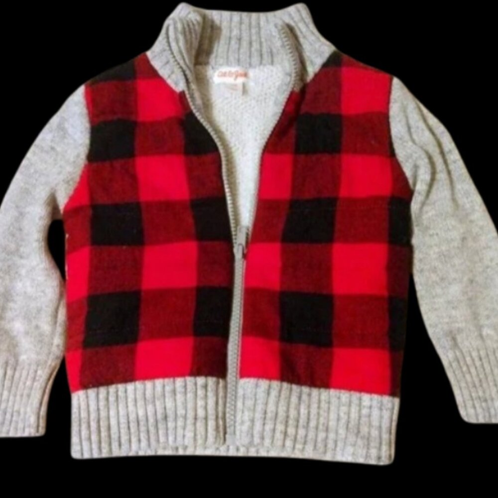 Cat & Jack Buffalo Plaid Zip Jacket 18M Toddler Cozy Cabincore Woodland Red